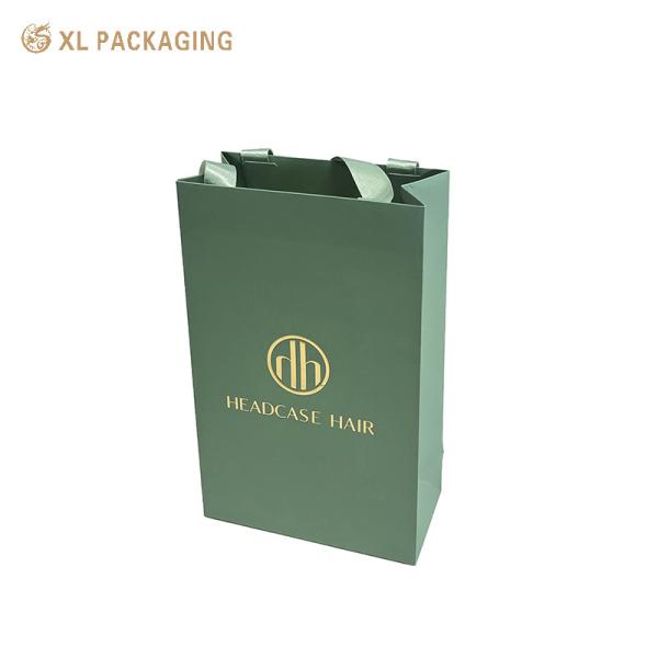 Custom Gold Foil Logo Matte Sage Green Frosted Art Paper Gift Bag with Color