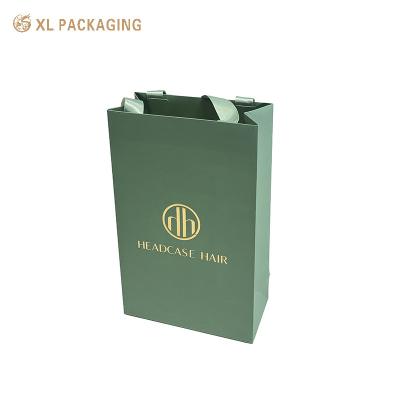 XL Packaging Full Color Printing Green Color Paper Shipping Bag With Handle Gift Packaging Bag