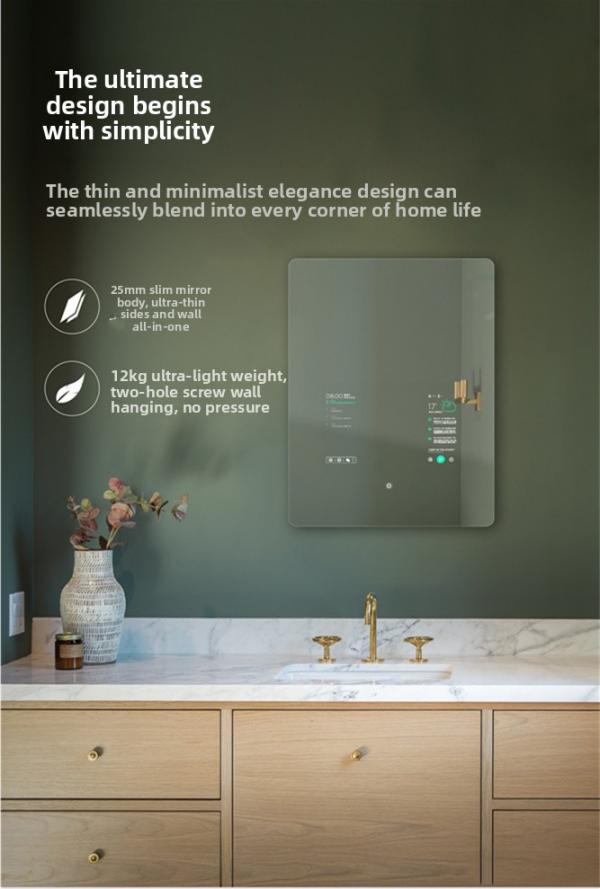 Modern Rectangle Smart TV Mirror Android Touch Screen Illuminated Living Room Bedroom Home Hotel Villa IP44 Bathroom Mirror