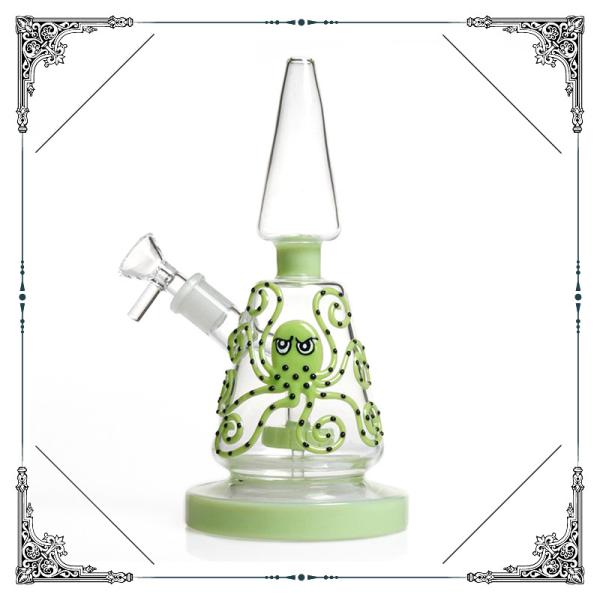 Rock Hand Blown Bongs Showerhead Perc Bongs 9 Inches With Green Octopus