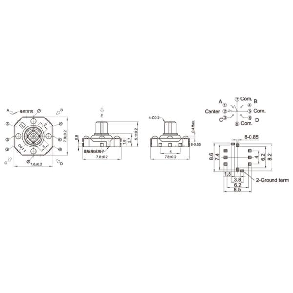 Center Push Miniature Tactile Switch Navigation 5 Position Multi Direction