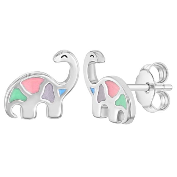 Многоцветные эмалированные серьги для динозавров из серебра 925 для девочек