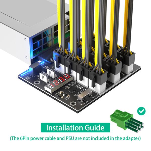Адаптер питания HP с 12 12V ATX6PIN портами питания и 2 4PIN портами питания, интерфейс регулятора давления с светодиодным дисплеем напряжения и переключателем питания