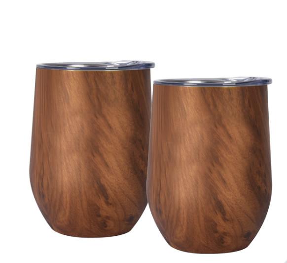 Woodgrain Color Stemless Wine Tumbler , Stainless Steel Wine Mug With Lid