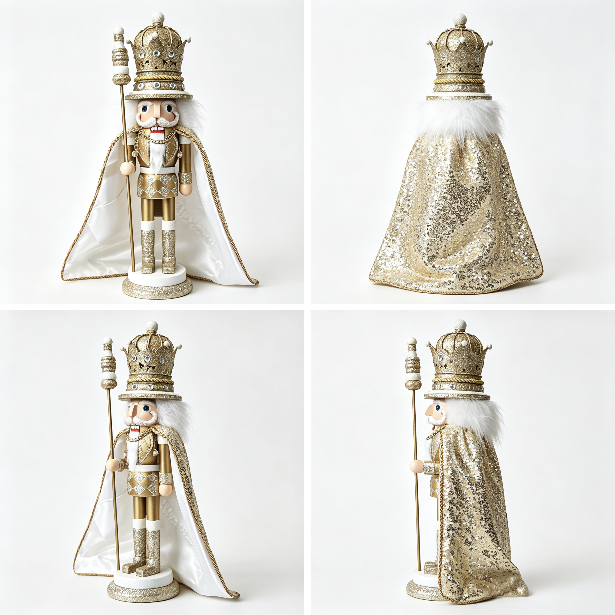 Custom White Gold Cape King Nutcracker for Christmas Display
