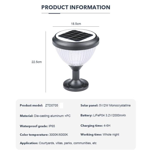 Solar Energy Column Head Lamp for Outdoors Patio Pathway Landscape Illumination Needs