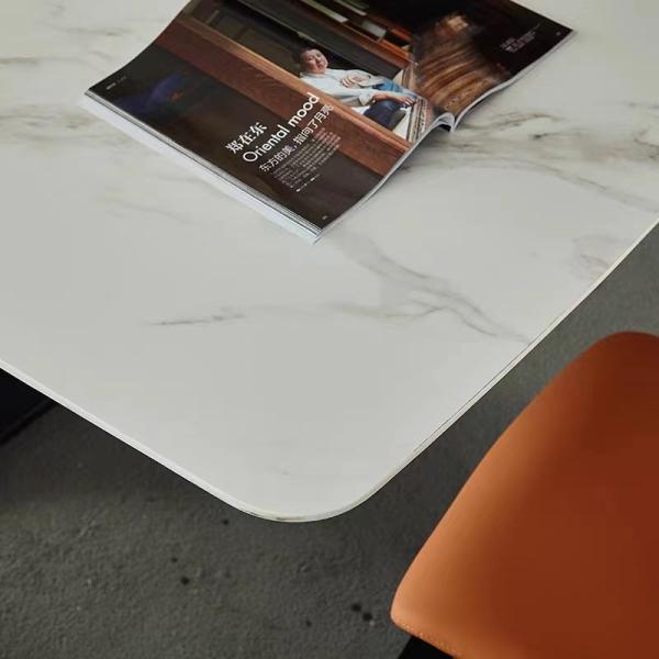 Pendulum Craft Ceramic Marble Dining Table Graceful  Metal Pedestal