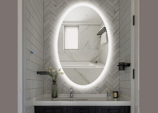 Hotel Decoration Oval Bathroom Vanity Mirrors Wall Mounted With Smart Touch Switch
