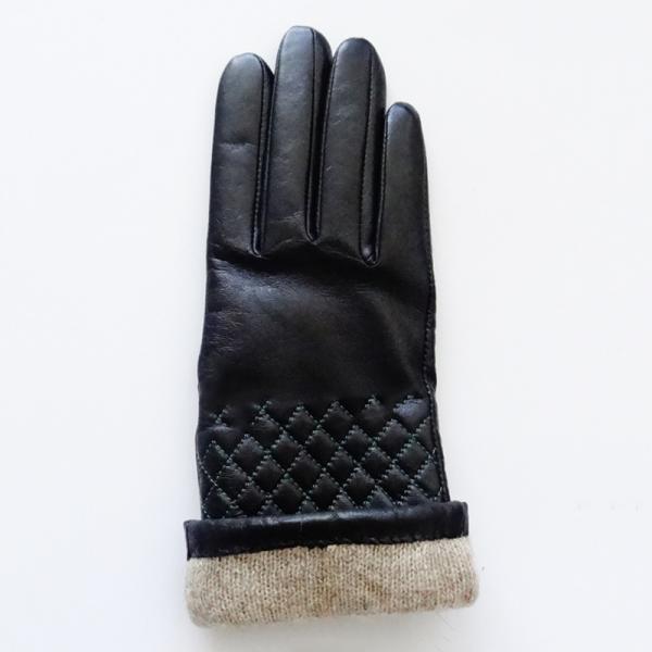 Classical Ladies Warm Lined Leather Gloves , Womens Leather Black Gloves Plain Style