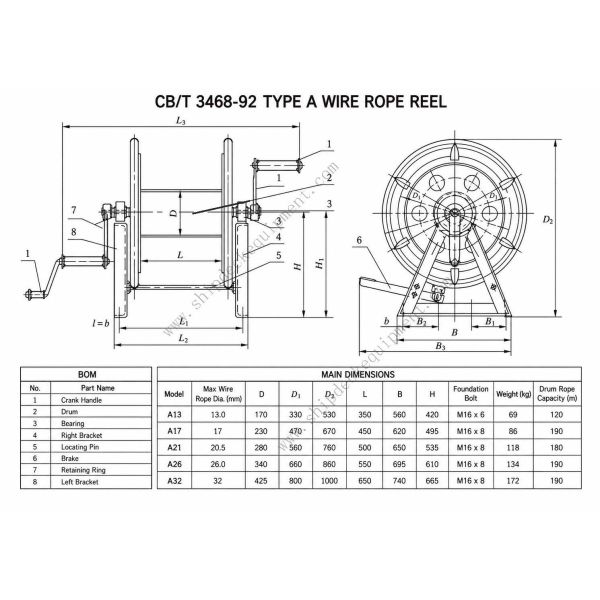 13-32mm Steel Wire Rope Reel with Removable Handle | Manual Wire Rope Storage on Ship Deck