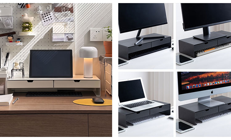 Computer Riser Stand Monitor Stand Office Workstation Desktop Drawer Storage Rack Metal Drawer Organization