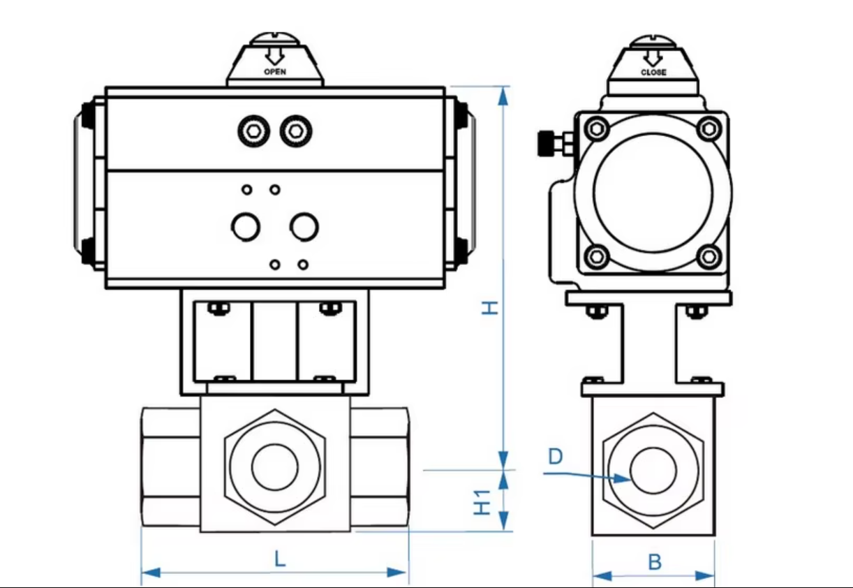 Forged 3 Way Pneumatic Ball Valve High Pressure Stainless Steel NPT BSP Female Thread for Oil Gas Steam