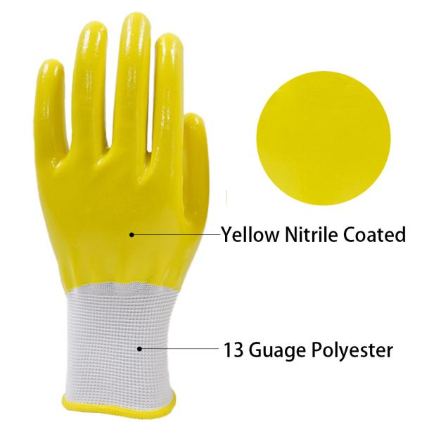 15 Gauge 70g Oil-Resistant Nitrile Work Gloves Waterproof Protective Polyester Gloves