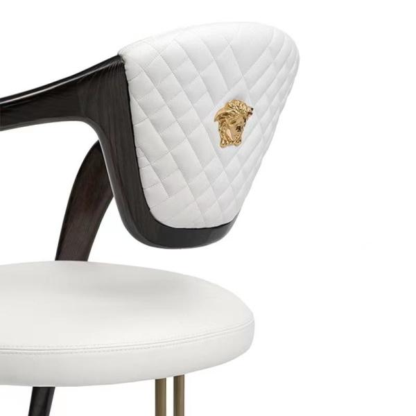 Leather Stainless Steel Modern Armrest Dining Chair Luxury Versace Design