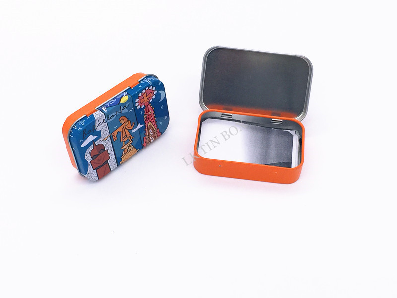 Rectangular Metal Tin Box With Window Hinge Gift Cards Packaging Small Metal Tins