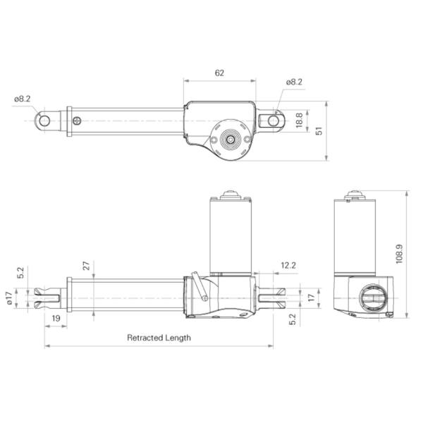 1500N Electric Linear Actuators 200mm Small Installation Dimensions Head Position Adjustment