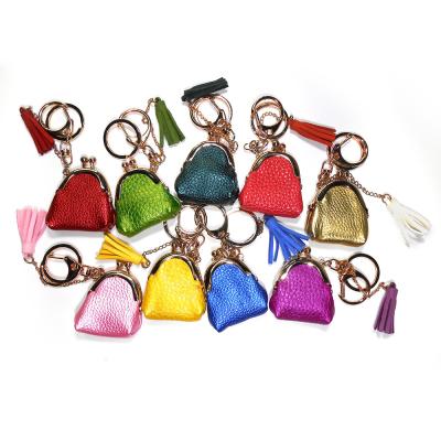 Bright Blue 40g Coin Bag Keychain , Matte Surface Promotional Leather Keyrings