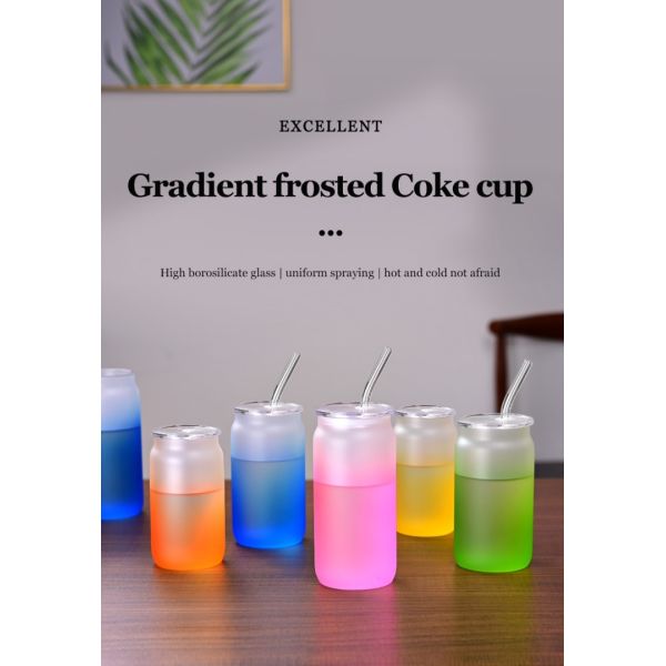 380ml 480ml 580ml Frosted Glass Cup Mug With Transparent Lid And Glass Straw