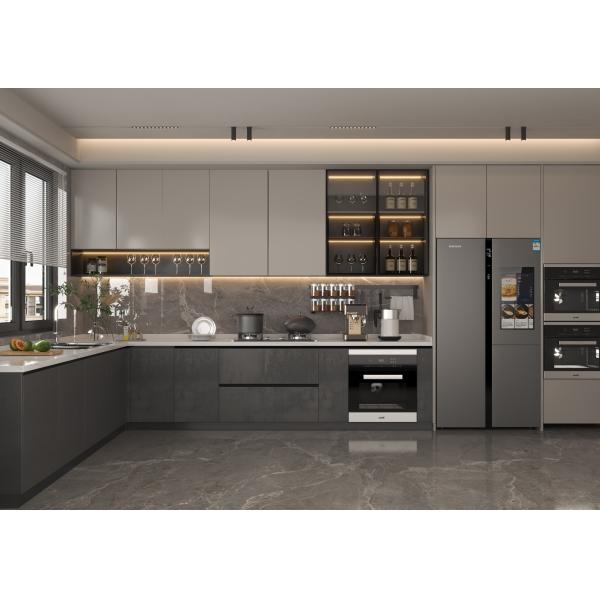 Modern Style Straight Line Kitchen Cabinets With Island In White Particle Board