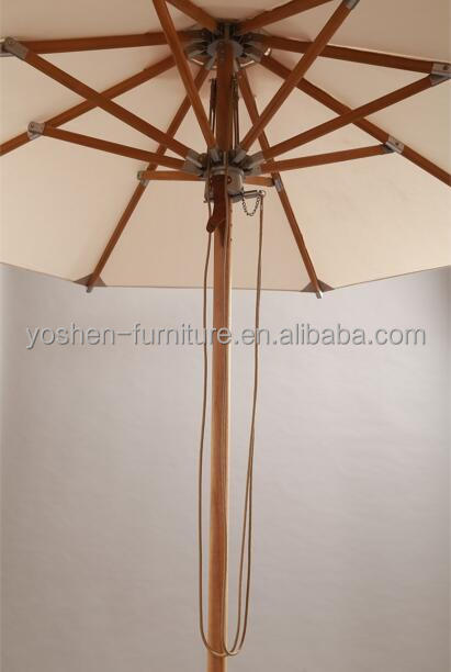 All Weather 10 Feet Outdoor Beach Round Canvas Wooden Parasol Hotel Resort Picnic Teak Pole Umbrella Sun Shade