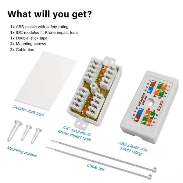 CAT6 CAT5E IDC 4 Pair/8 Way Junction Box 8P8C - Inline Cable Coupler - Terminal Socket