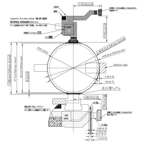 1.39 дюймовый AMOLED дисплейный модуль 2.8V напряжение питания 30 PINS FPC соединение