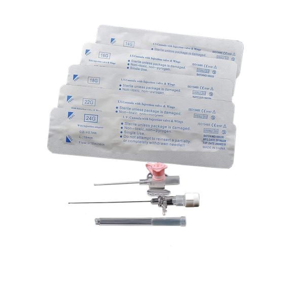 Disposable IV Cannula with Winged Design for Easy Insertion in 14G-26G Sizes Made of Medical-Grade PVC