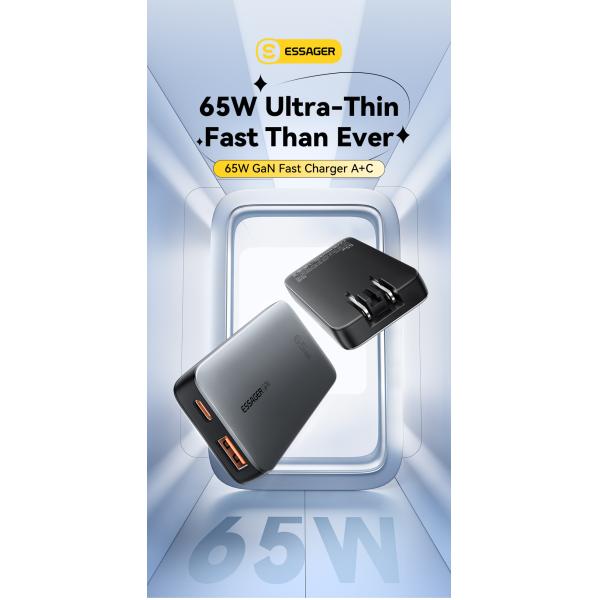 ESSAGER ES-CD46 Serie 65W 2 puertos GaN cargador de pared cargador súper rápido