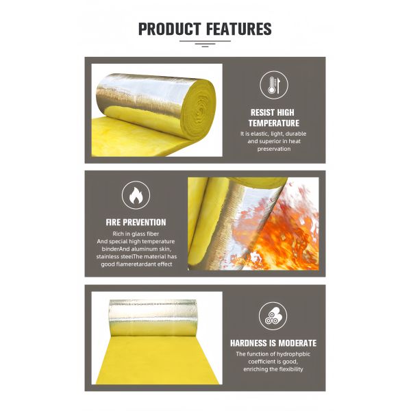 10 - 48kg/m3 GlassWool Blanket Heat Insulation Soundproof Fireproof For HVAC Systems