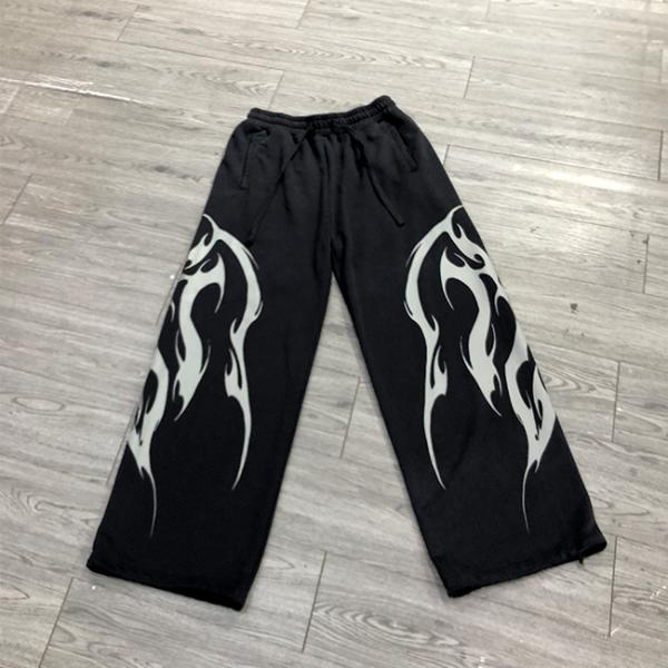 Logotipo personalizado serigrafiado, sudaderas vintage con lavado ácido, holgadas, bordadas, de corte holgado, estilo urbano, pantalones de chándal acampanados, pantalones deportivos para hombre