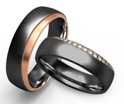 Simple And Stylish Damascus Steel Ring Rose Gold Couple Ring Pair