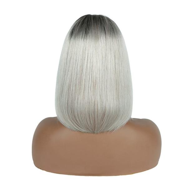 100% Human Hair Ombre Grey Short Bob Cut Pre Plucked HD Lace Front Wigs 250% Density