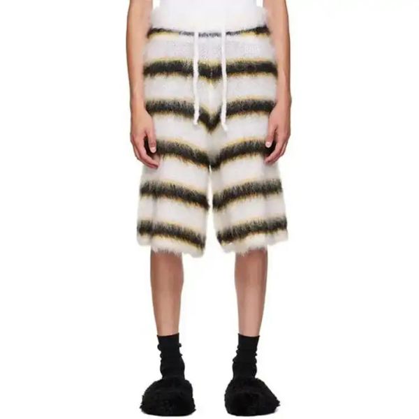 Oem Manufacturers Custom Mohair Men'S Flare Shorts Oversized Drawstring Winter Knitted Fluffy Flared Sweatpants for Men