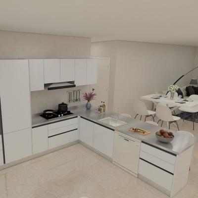 High-End Gloss Lasting Lacquer Stainless Steel Kitchen Furniture With Clean Handle-Less Look