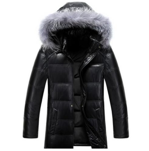 Cool Winters Hooded Anorak Jacket With Fur Hood , Mens Padded Leather Jacket