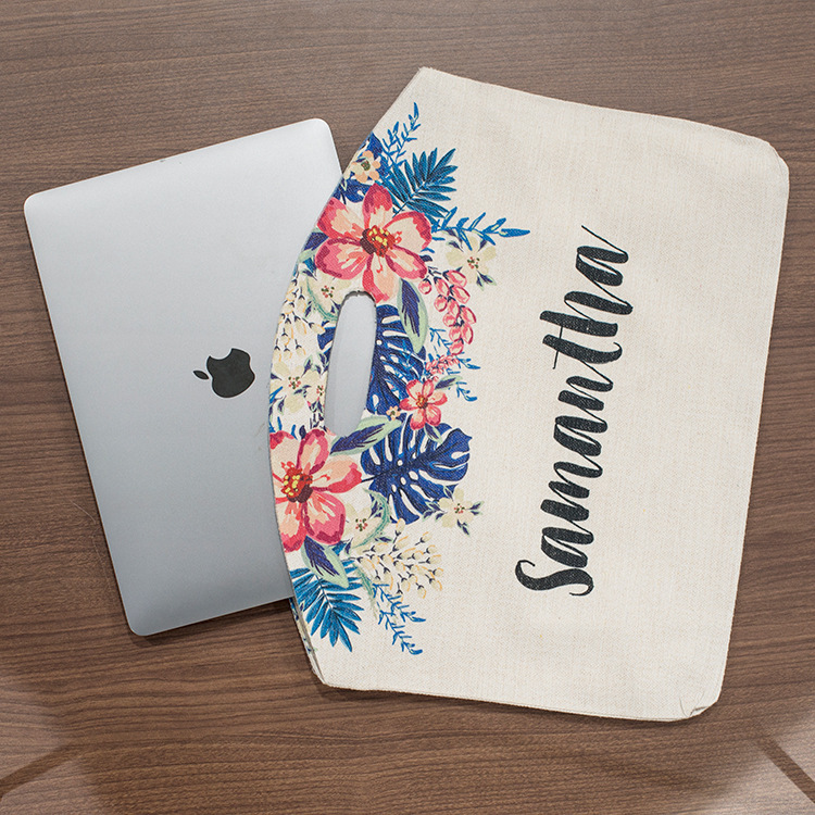 Custom Laptop Sleeve Eco-Friendly Foldable Sublimation Linen Laptop Bag For Official Documents And Computer Accessories