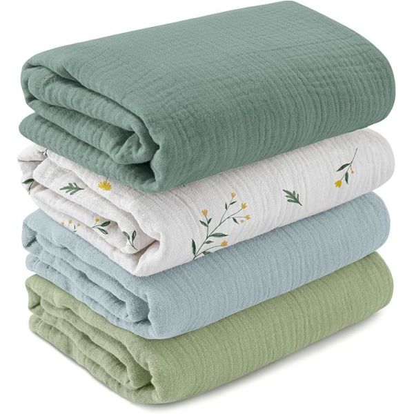 Muslin Swaddle Blankets for Baby, 4-Pack Newborn Receiving Blankets 40 x 38 inches