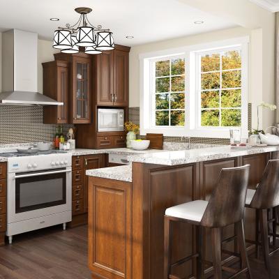 Natural Wood Prefabricated Traditional Walnut Kitchen Cabinets Metal Honey Oak