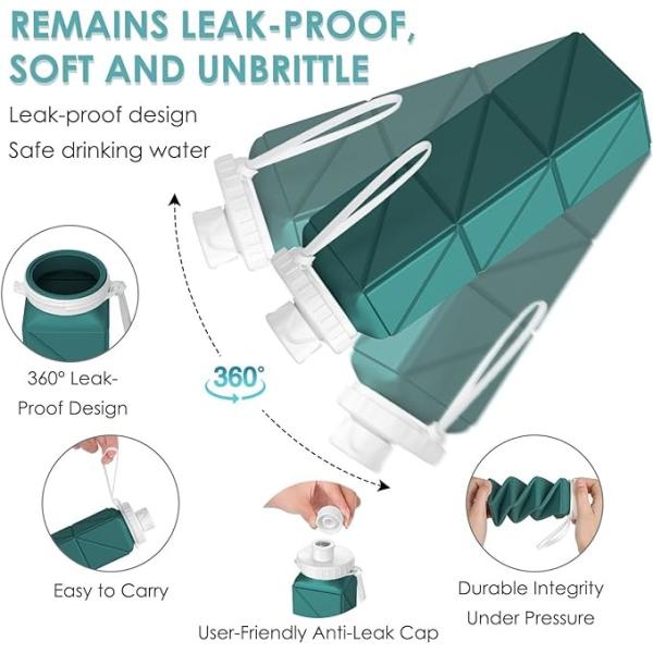 Leek-Proof Collapsible Food Grade BPA Free Silicone Travel Bottles 620ml For Gym Hiking Sports Camp School