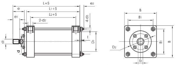 QGaB QGbB Piston rod diameter is larger than the standard size with good rigidity and can bear large loads