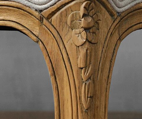 Louis french style rattan back chair wood carved upholstered dining chair with linen fabric