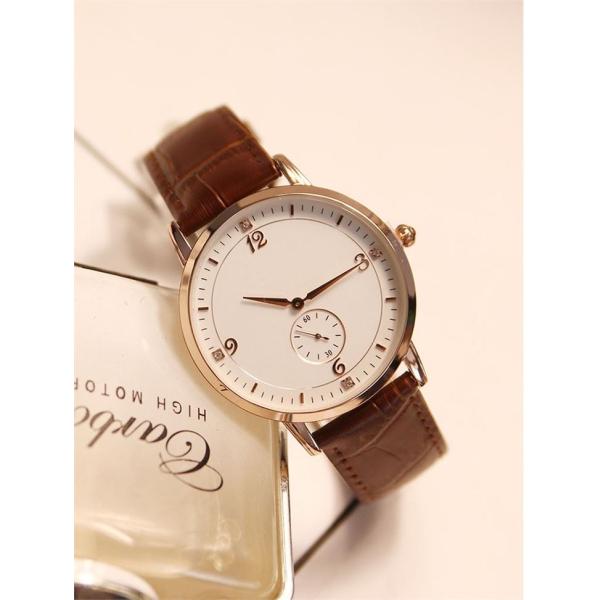 Brown Leather Band Quartz Couple Watch Genuine Diamond Quartz Watch