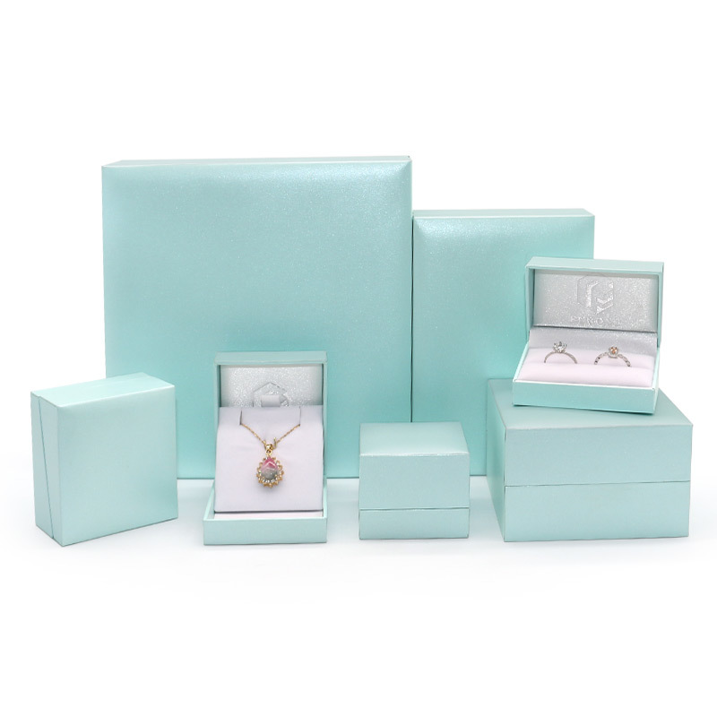 High End Sky Blue Plastic Paper Luxury Jewelry Box Customized Luxury Earring Gift Box