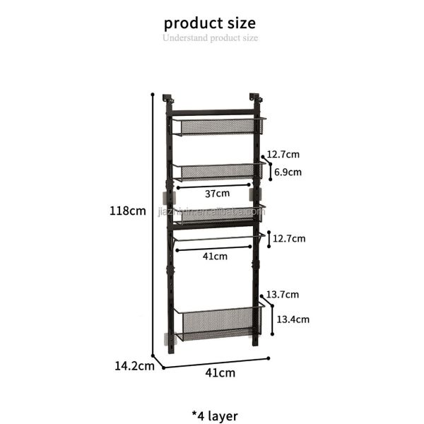 New Black Expandable Bathroom Multilayer Behind the Door Hanging Basket Kitchen Adjustable Wall Mounted Organizing Storage Rack
