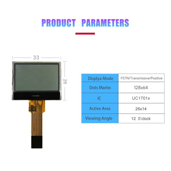 1.3 Inch 128x64 LCD Module with UC1701x Drive IC for Nuclear Radiation Detection Monochrome Screen