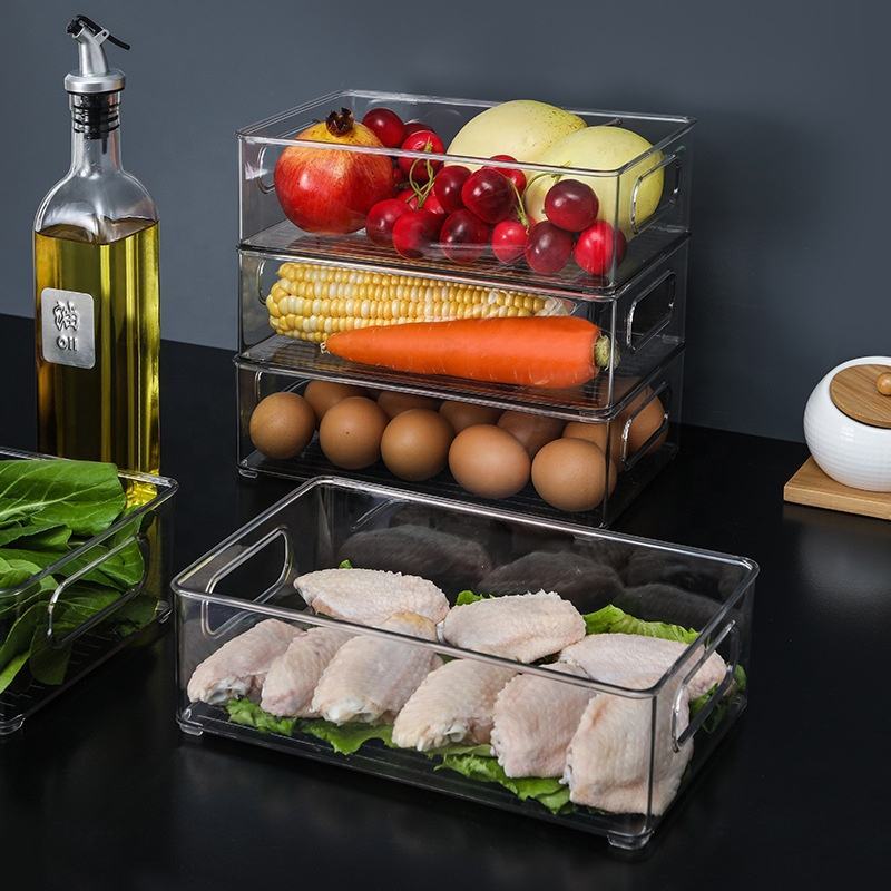 Premium Fridge Organizer  Food Grade Plastic Large Capacity Clear Bins for Refrigerator Storage Kitchen Cabinet Organizer