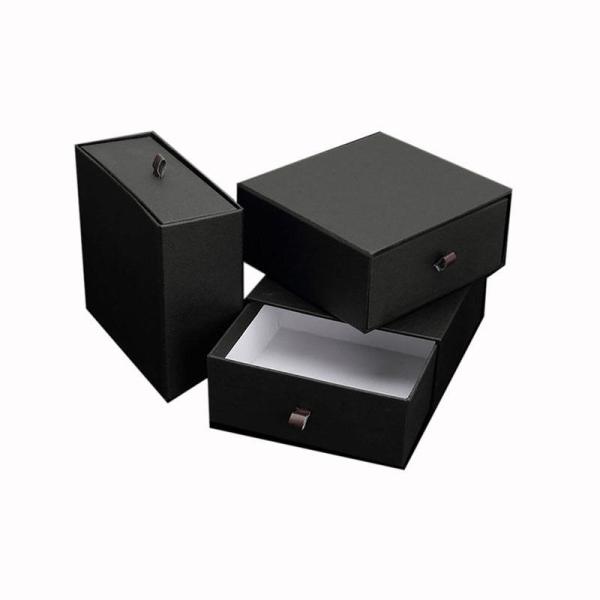 Gold Foiled Logo Kraft Paper Drawer Box with Black Ribbon
