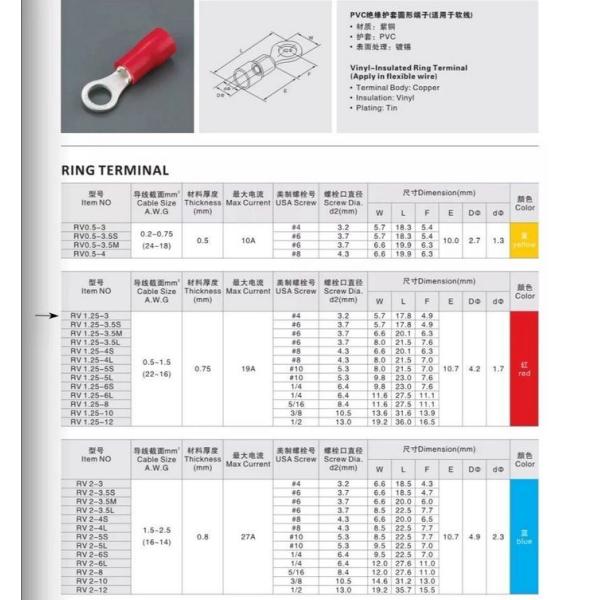 187/4.8mm Female Spade Terminals To 3.2mm Ring Terminal Lugs Custom Cable Assembling