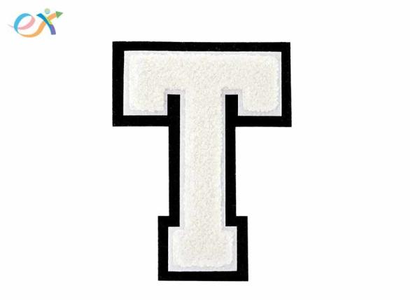 T - On White - 4 1/2 Inch Heat Seal Custom Sew On Patches Chenille Varsity Letter