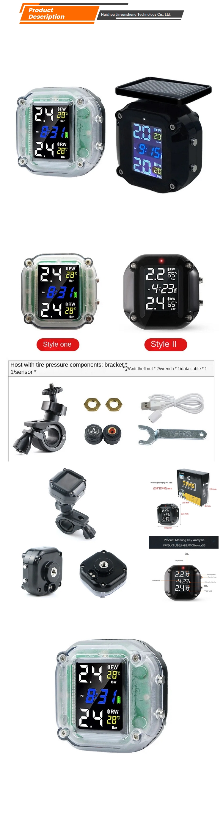 JYS 12V Universal Fitment Tire Pressure Monitor TPMS Sensor with Lighter Adapter Programmable 1Y Warranty